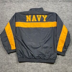 US Navy Windbreaker Jacket Mens XL Navy Blue Gold Full Zip Let The Journey Begin
